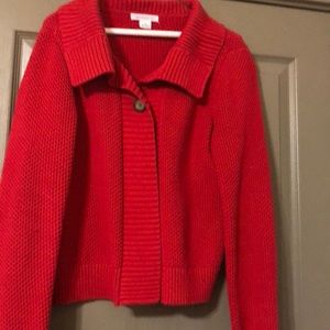 Liz Claiborne Red Open sweater with one button.